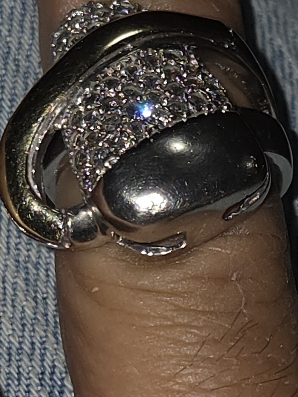 Silver And Real 18k Gold Tone Pave Crystal Statement Ring